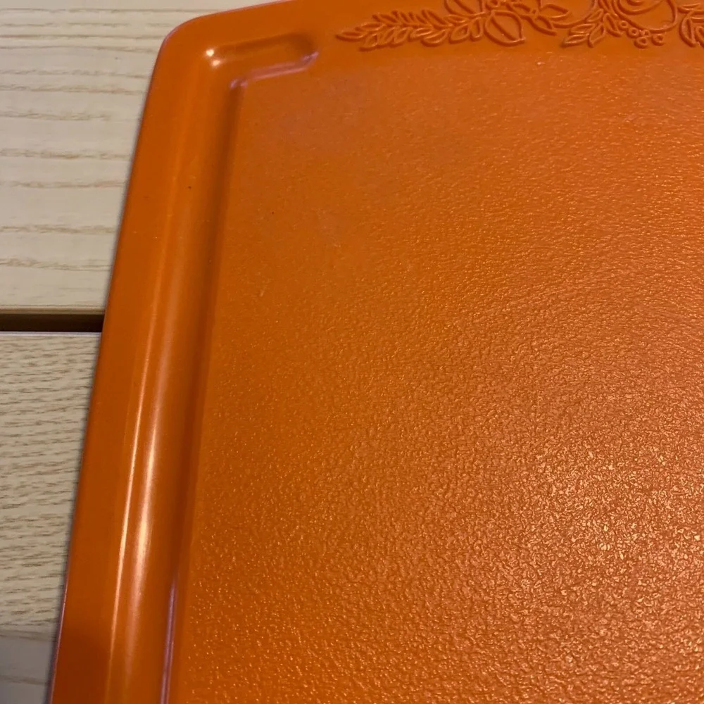Vintage MCM Mushroom Orange Plastic Cutting Board Veggie Fruit Design Farm House